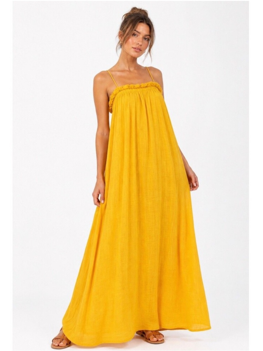 Apiece Apart Pina Spaghetti Maxi Dress - Mimosa Yellow - Size Small